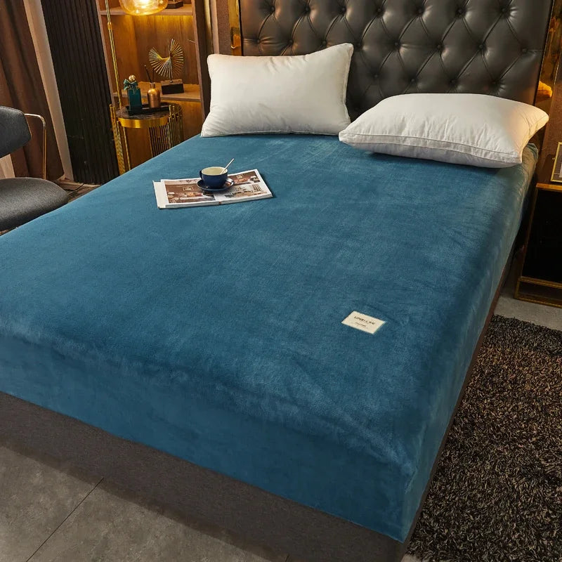 Velvet Fitted Sheet, Soft Warm Non-Slip Mattress Cover