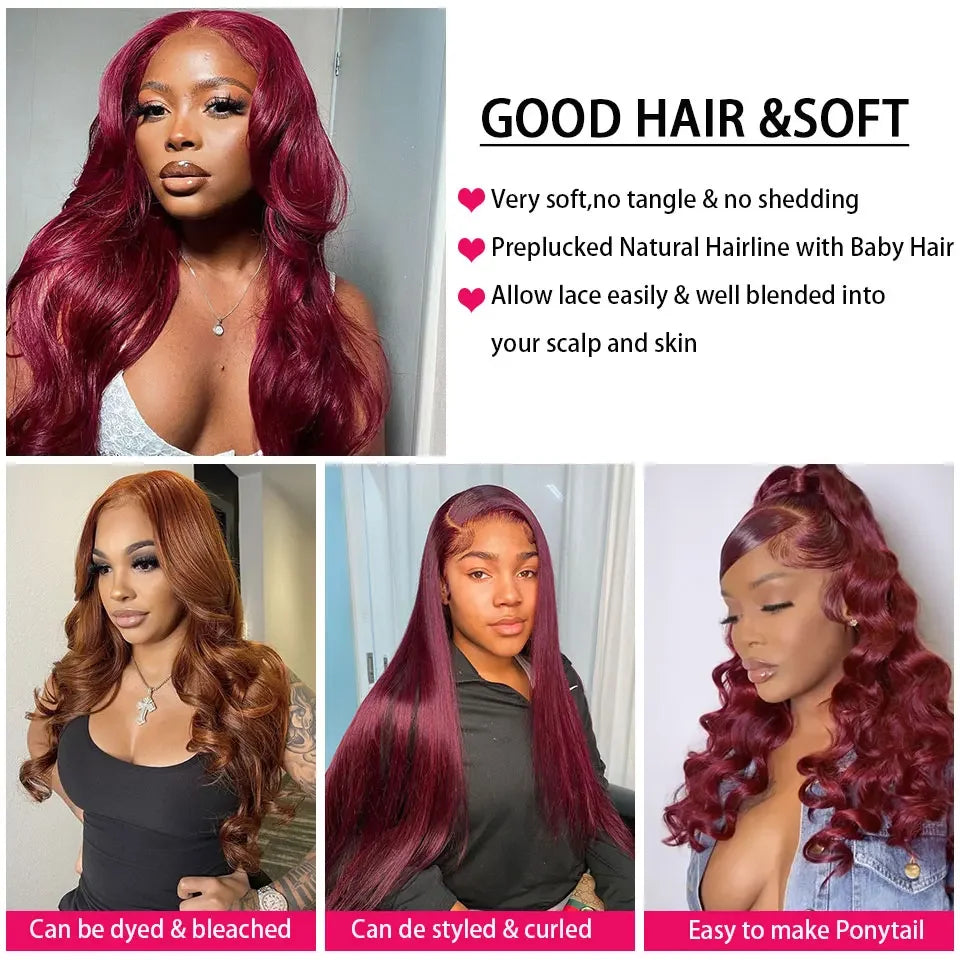 30 Inch Burgundy 99J Body Wave Bundles Colored Wine Human Hair Bundles With Closure Brazilian Remy Virgin Hair Weave Extensions