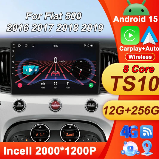 9" Car Stereo with Apple CarPlay & Android Auto, Compatible with Fiat 500
