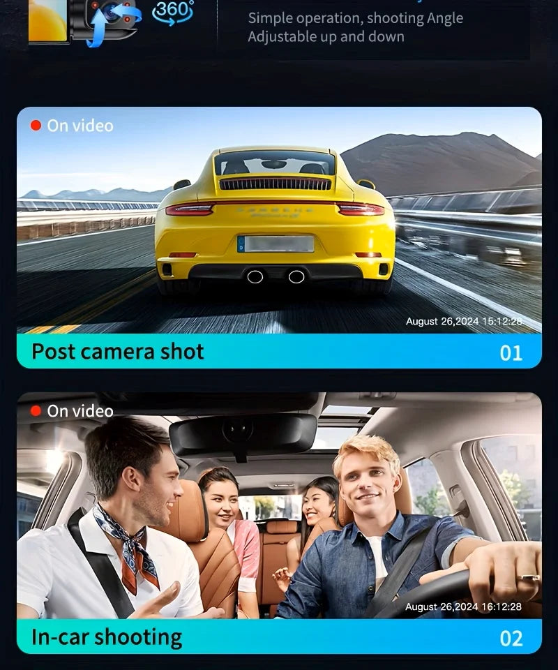 BCUOZ 4-Lens 360° Dashcam, 1080P Front + 720P Built-in Rear Left and Right Car Cameras, Super Night Vision, Loop Recording, G-Sensor, WDR, 12-24V Car Plug Power Supply, Optional 64GB Memory Card.