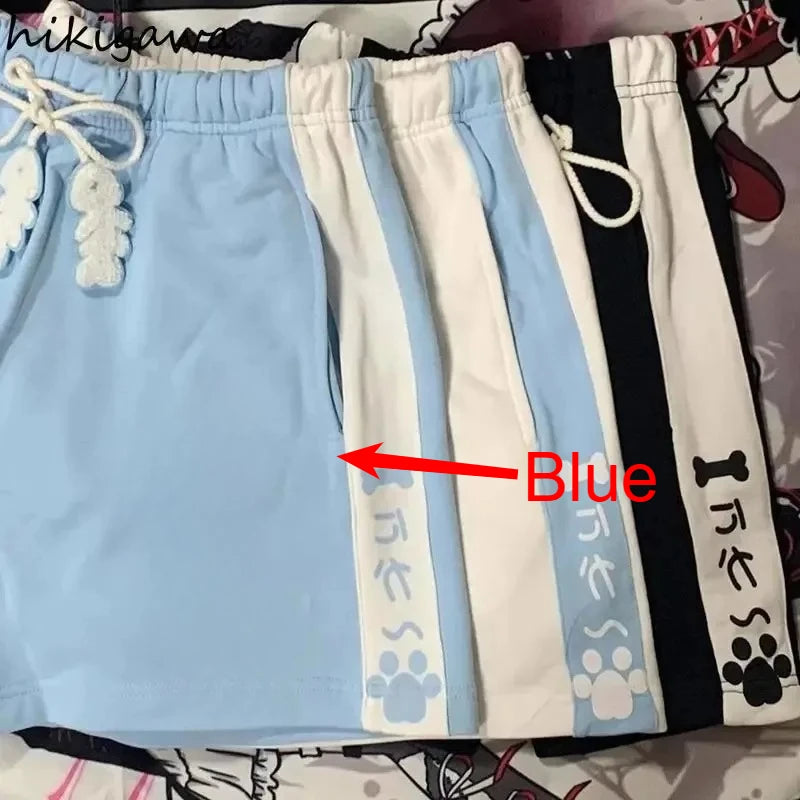 Summer Japanese High Waisted Shorts Women Cute Cat Cartoon Print Cotton Short Pants Casual Fashion Female Bottoms Shorts New