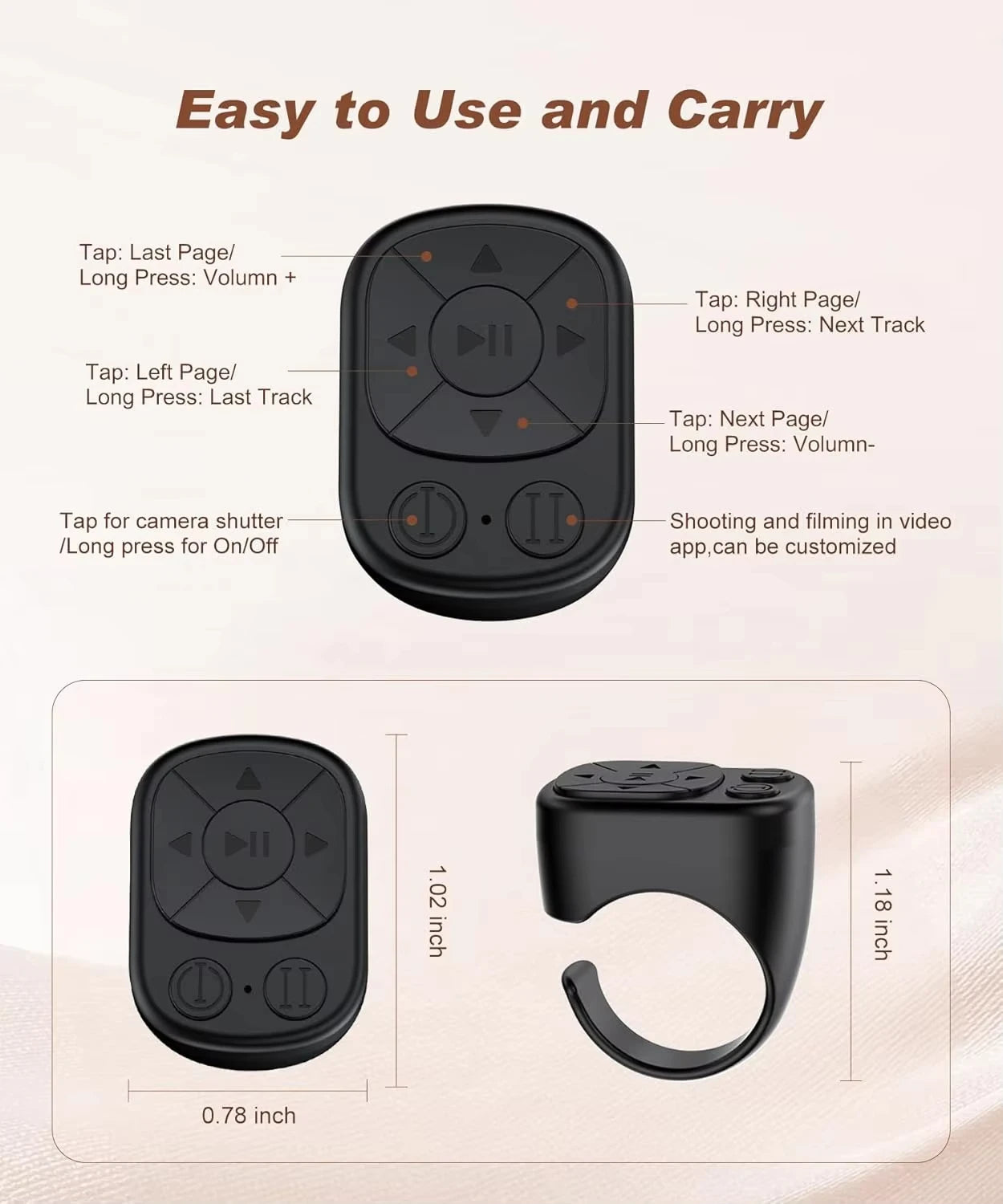 Tiktok Scrolling Ring Tiktok Remote Control Is Suitable for Iphone, iPad Bluetooth Page Turning Ring Roller, Both Camera Shutter