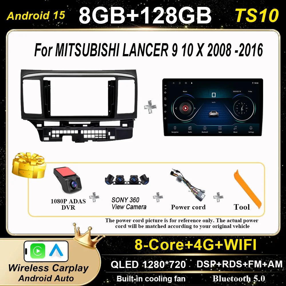 Android Car Stereo for Mitsubishi Lancer 9, 10 & X (2008–2016) — CarPlay, GPS, DSP, 4G+WiFi, 2-DIN
