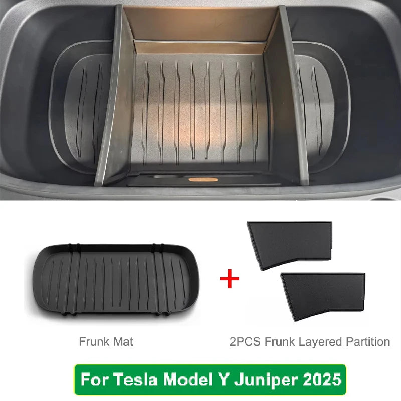 For Tesla Model Y 2026 Juniper TPE Front Trunk Cargo Liner Tray Mat Frunk Layered Partition Plate Organizer Divider Baffle Board