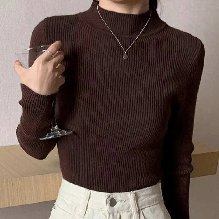 Women's vintage mock neck sweater, slim knit — view 9 of 17