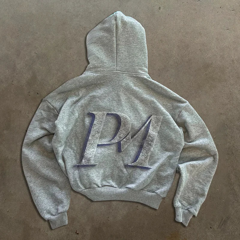 Y2K Printed Zip-Up Hoodie, Unisex Streetwear