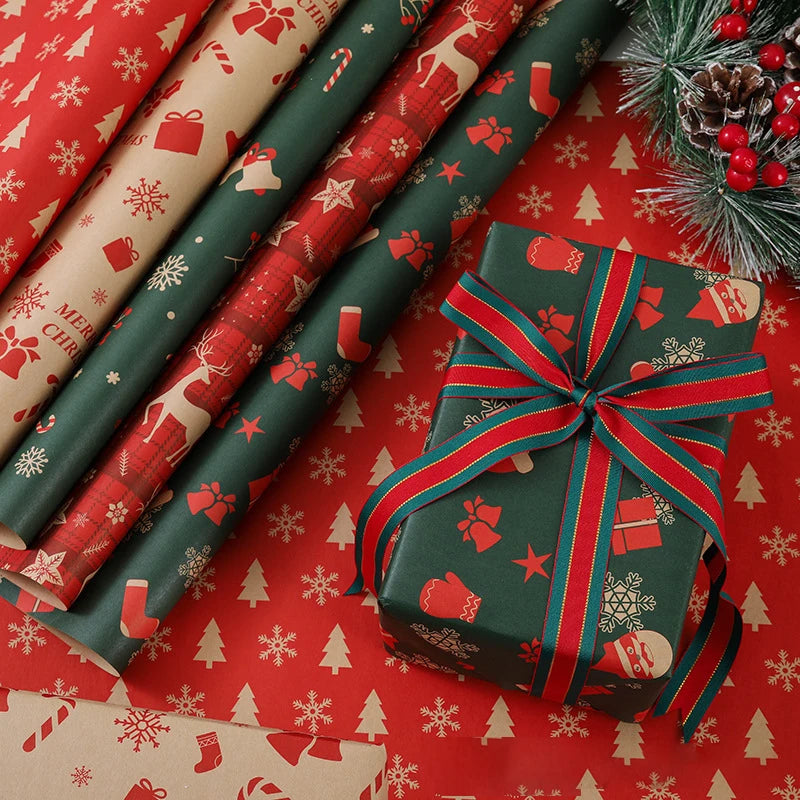 Christmas Gift Wrapping Paper Kraft Glossy Options DIY Holiday Party Packaging Festive Present Wrapping for Xmas Gifts