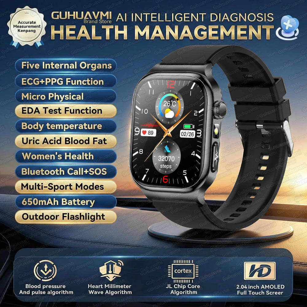 2026 Five-Organ Health Smart Watch – Body Fat, Uric Acid, ECG, Blood Pressure & Bluetooth Call | Men & Women