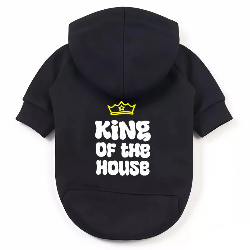 King of the House Dog Hoodie - Funny Crown Print Pet Sweatshirt