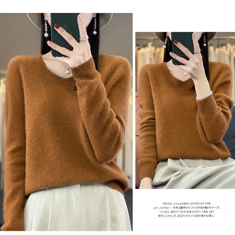 Women's Merino Wool V-Neck Sweater
