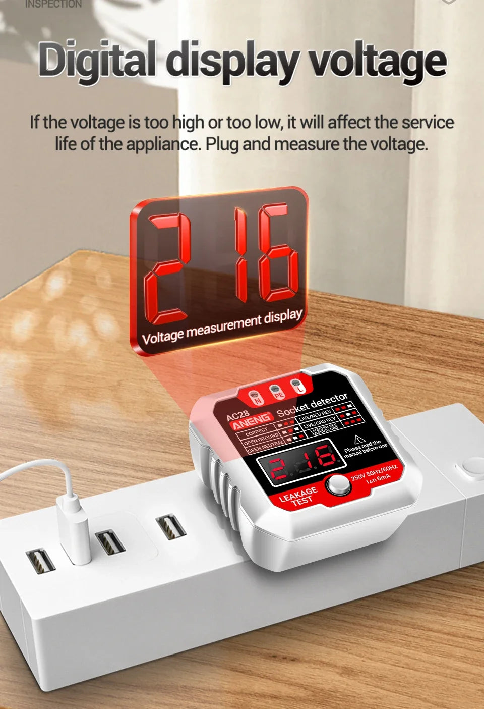 ANENG AC28 Digital Socket Power Tester Smart 50Hz/60Hz Zero Line Phase Circuit  Breaker Finder Check Voltage Tester EU/US Plug