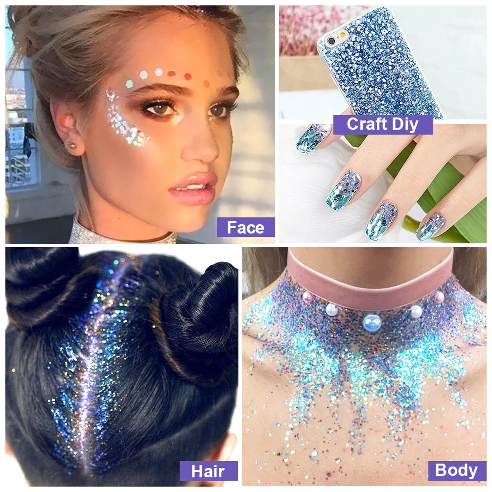 6 Colors Holographic Body Glitter Gel Set Christmas Party Makeup Face Eye Lips Hair Nail Cosmetic Festival Glitter Cosmetics