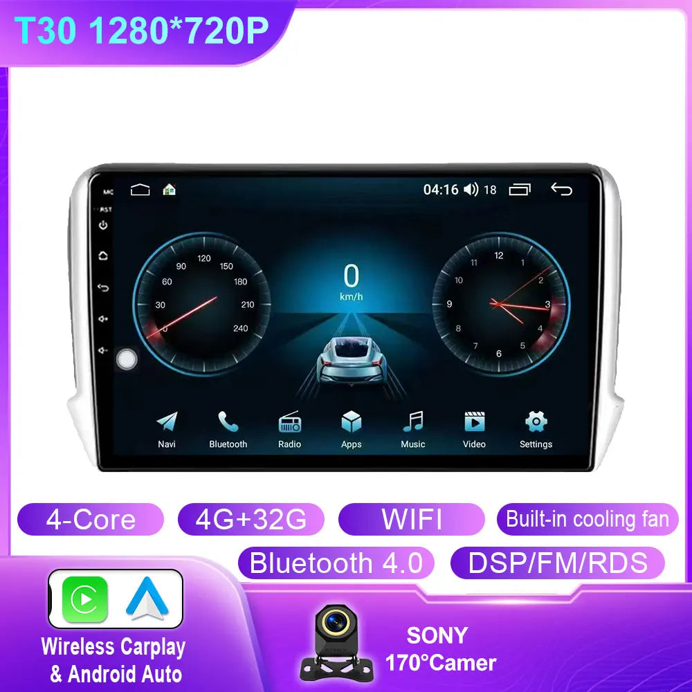Car Stereo with Apple CarPlay & Android Auto, Compatible with Peugeot 2008 & 208 (2012-2018)