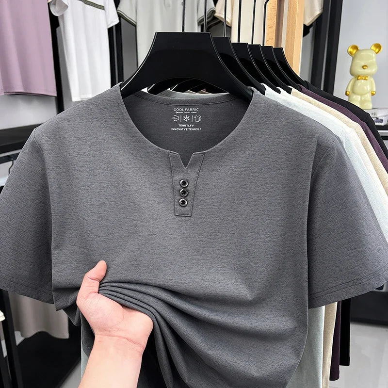 Men's Soft Henley Tee - Three-Button Detail, Short Sleeve Casual