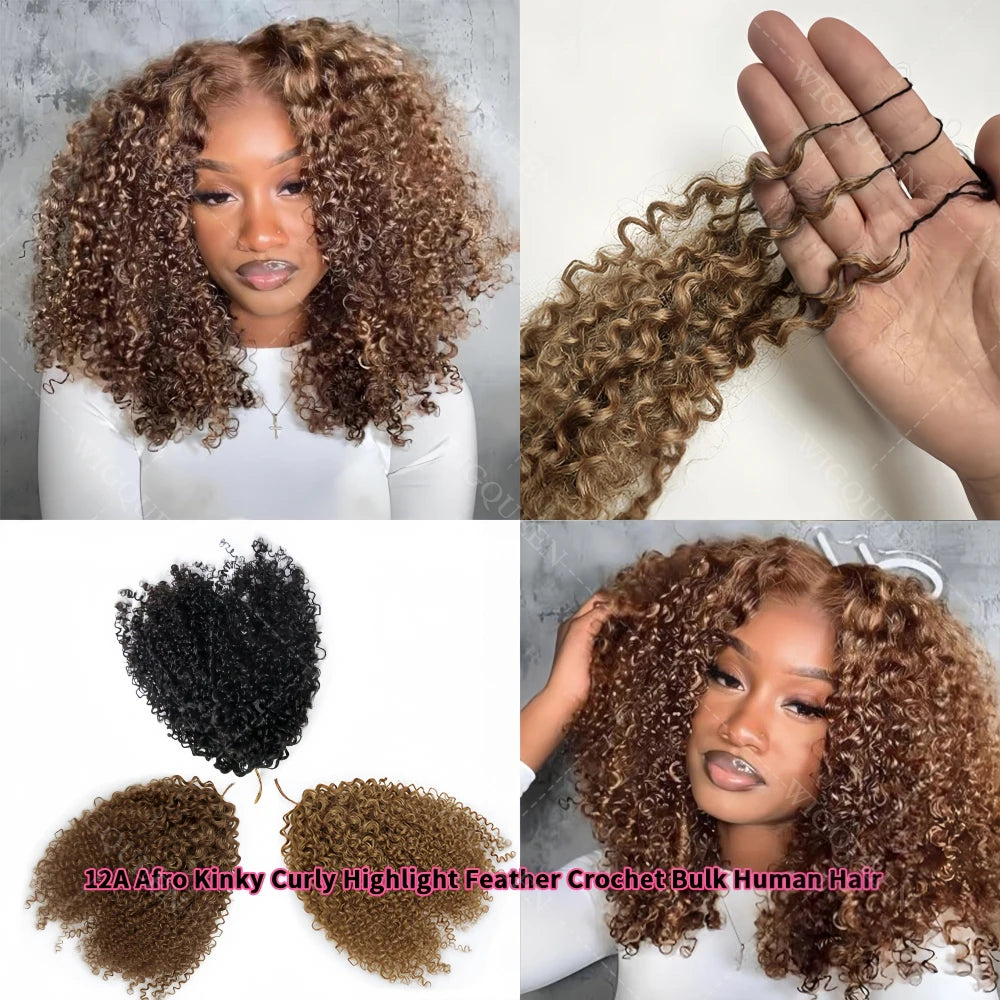 12A Honey Blonde Reusable Small Spirals Curly Crochet Hair For Braid #27 Afro Coily Curly Feather Crochet Human Hair Extensions