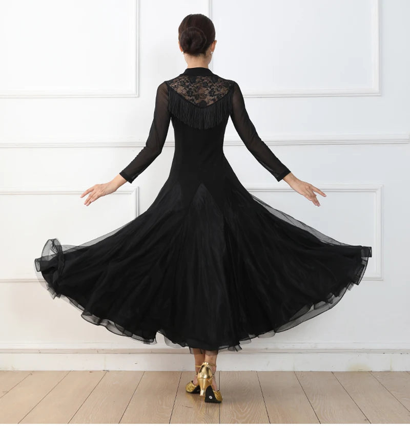 Women's simple black standard ballroom dance dress