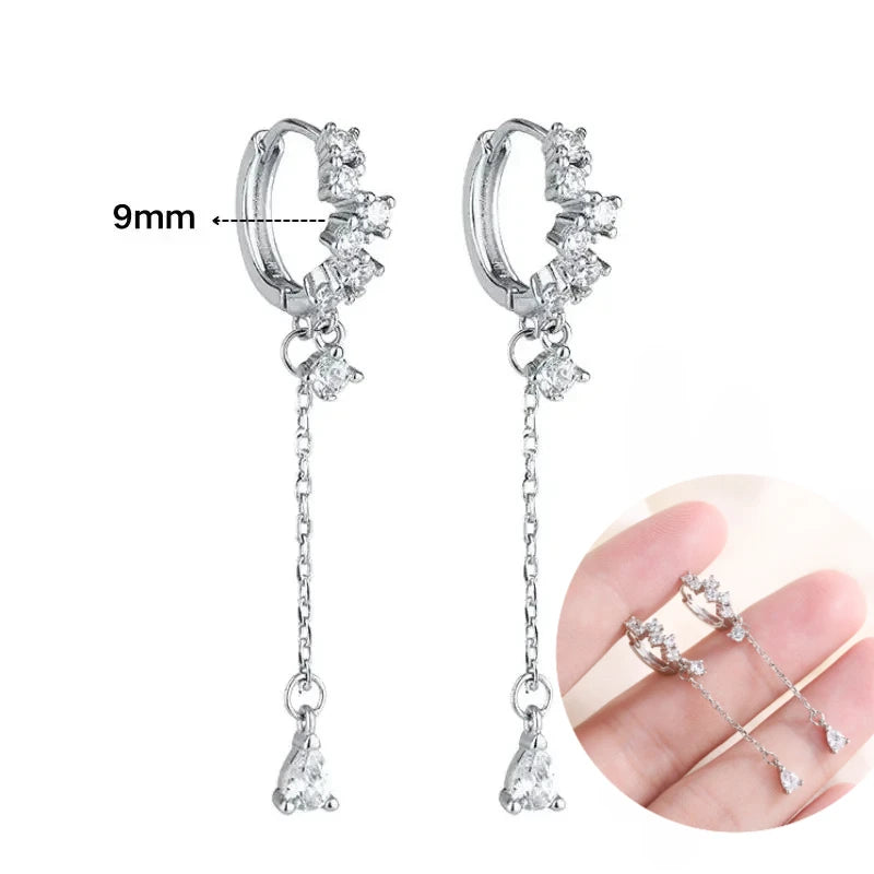 925 Sterling Silver Tassel Hoop Earrings for Women - White Zircon
