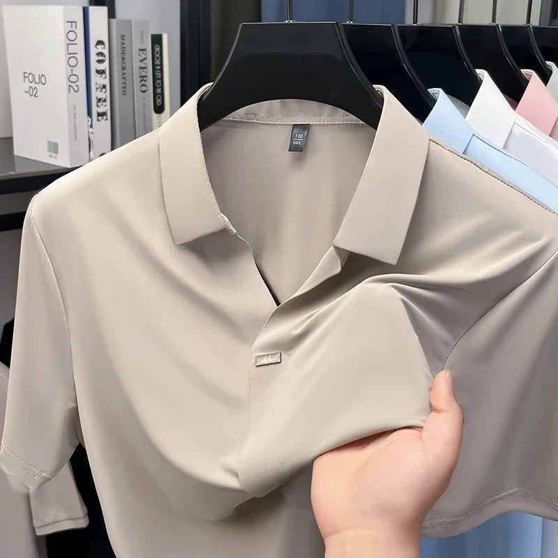 Men's Silky Lapel Polo - Cool-Touch Seamless, Metal-Button Placket