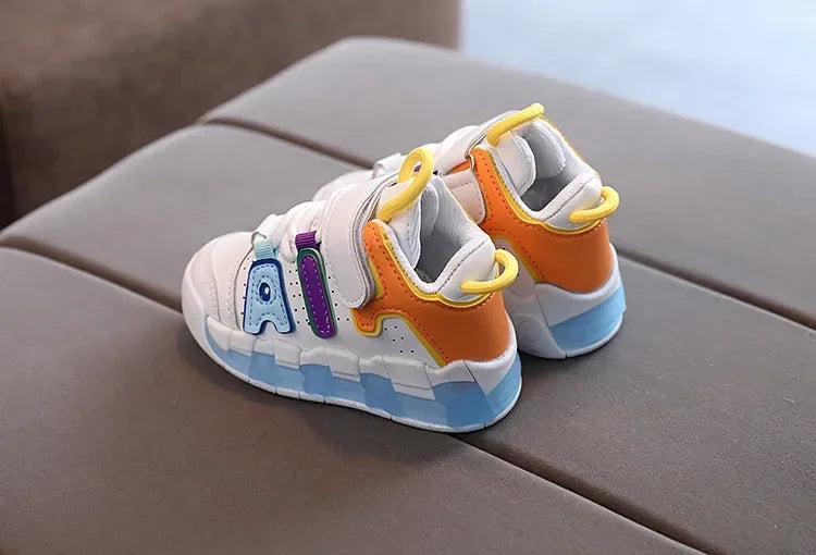 Colorful Letter Pattern Hook Loop Children Sports Shoes Breathable Comfortable Casual Sneakers Kids Outdoor Non Slip Fashion