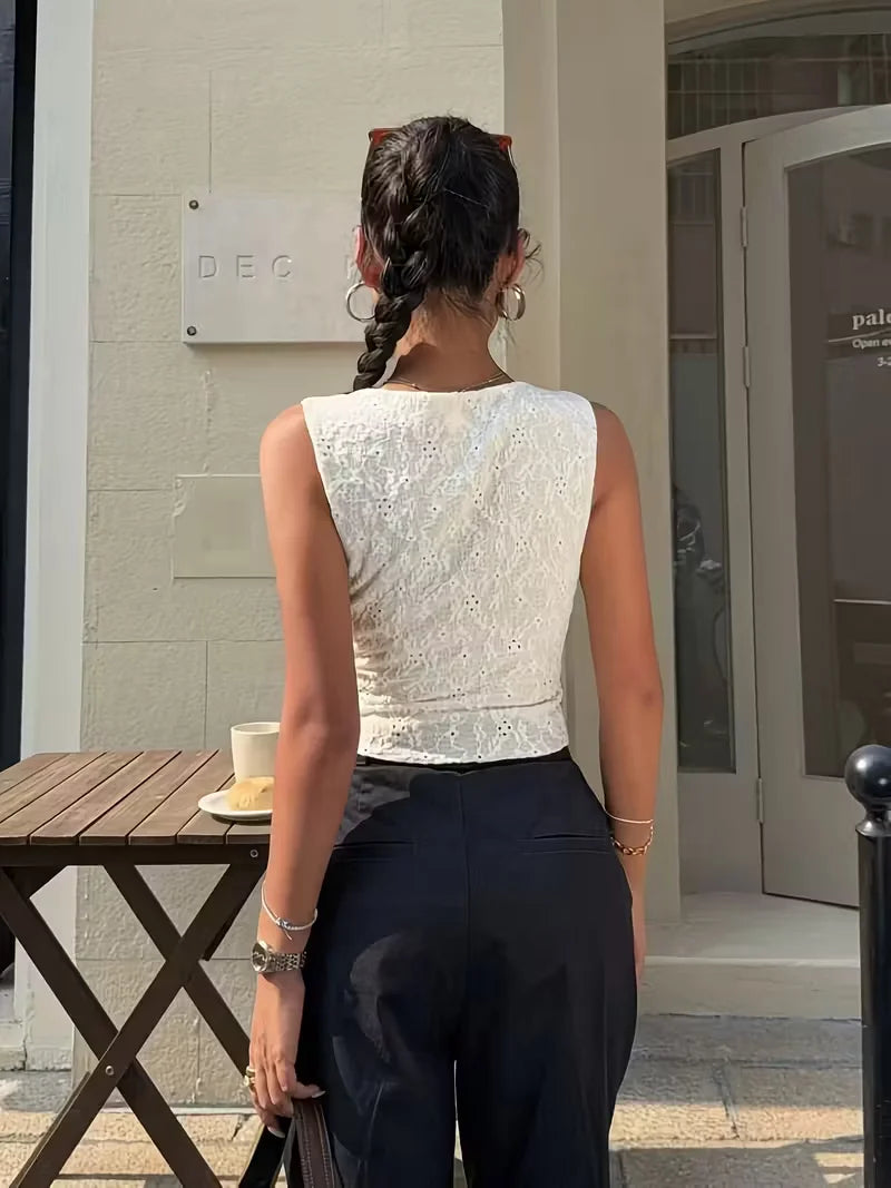 Women's Y2K  double-layer lace slim shoulder strap vest - asymmetrical hem, round neck, lightweight summer shirt,