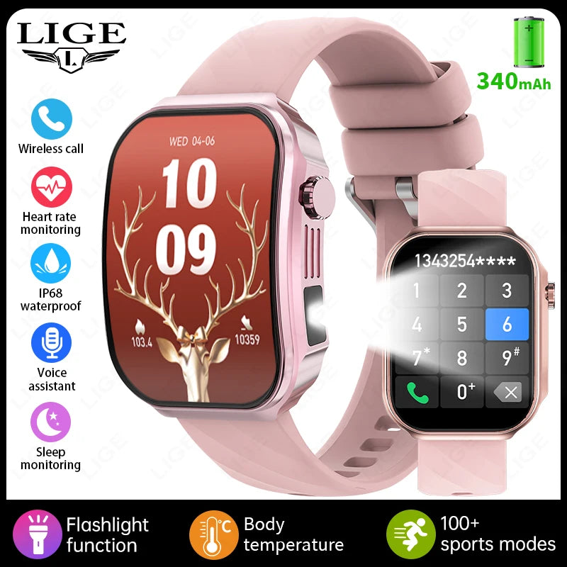 LIGE BWU15 Smart Watch – 2.2" 3D Curved Screen, BT Calling, Heart Rate, Blood Oxygen & 100+ Sports Modes | IP67