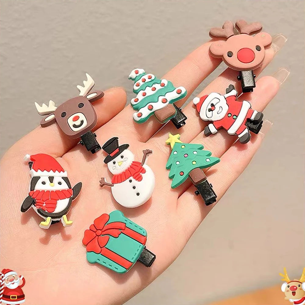 10pcs/Set Funny Christmas Hair Clips Mixed Styles Cartoon Elk Santa Claus Barrettes Kid Girl Xmas Party Headwear Gift