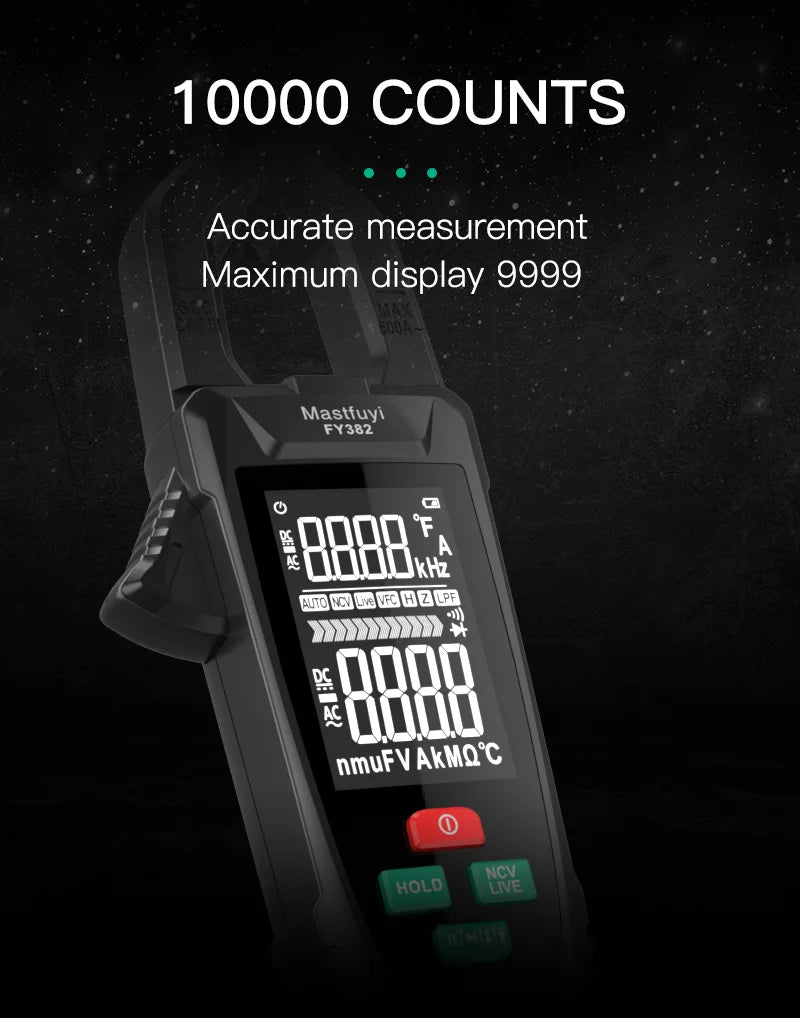 MASTFUYI Automatic Large-Screen Digital Clamp Meter Handheld Ammeter Clamp Multimeter 10000 Counts True RMS with NCV Detection