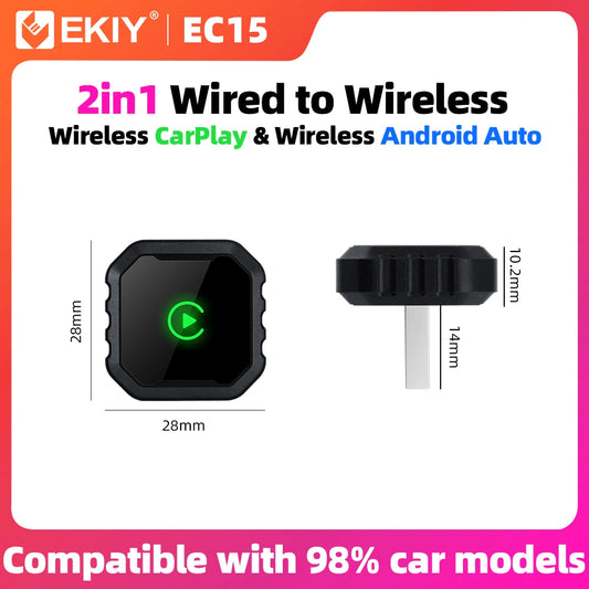 EKIY 2-in-1 AI Smart Box — Wired to Wireless CarPlay Dongle & Android Auto Adapter