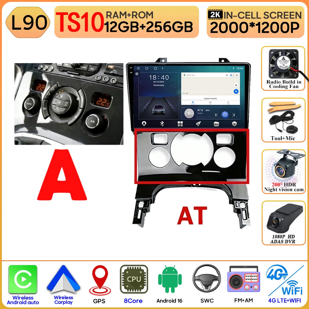 Carplay Android 16 For Peugeot 3008 5008 AT MT 2009 2012 -2016 Screen Video Car Radio GPS Navigation Car Monitor DVD DSP Stereo