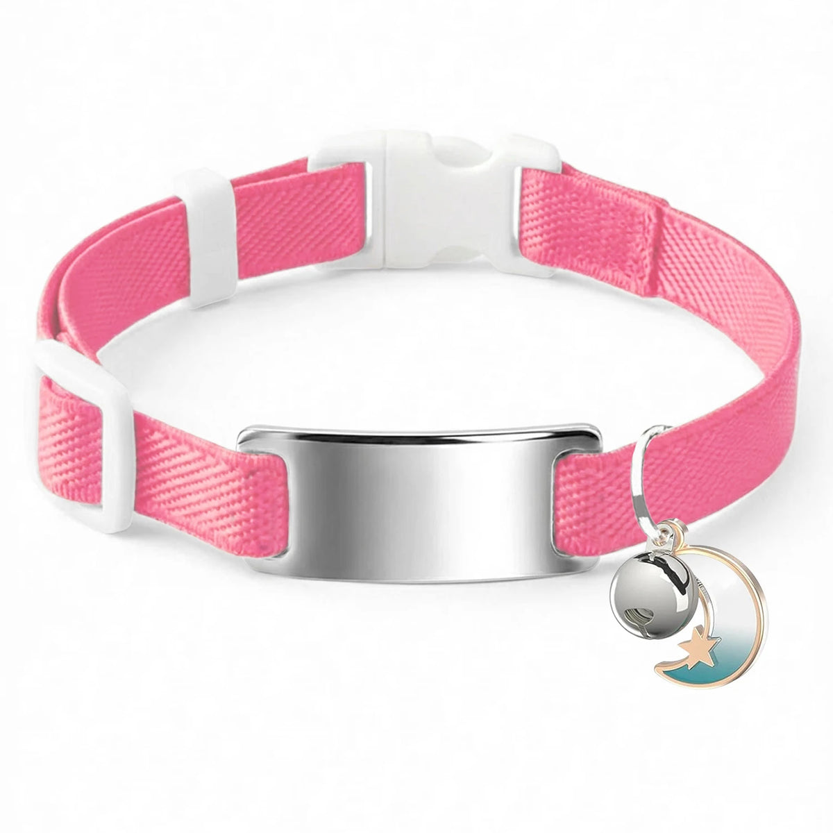 Customized Fashion Elastic Cat Collar Free Engraved Puppy Kitten Anti-lost Pet ID Nameplate Necklace With Bell & Moon Ornament