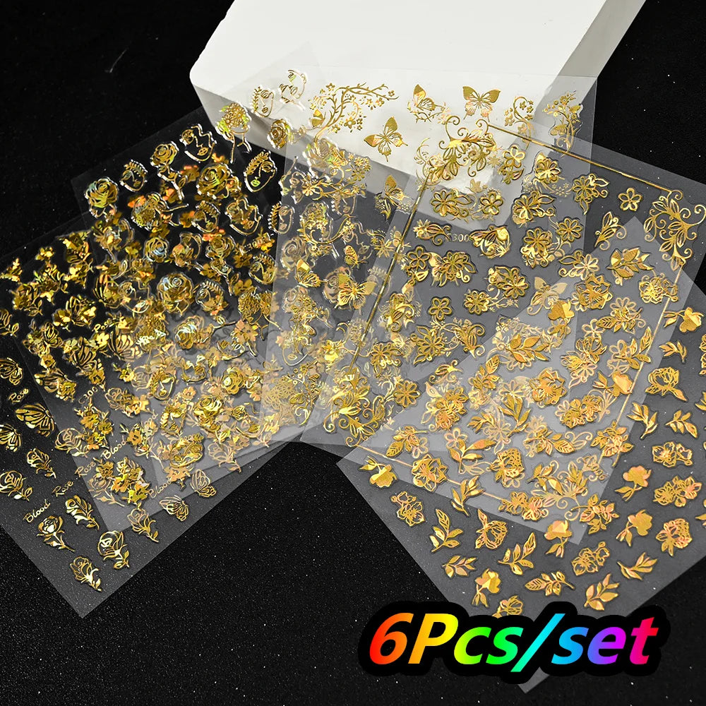 12Pcs/set Laser Silver Snowflake Nail Stickers Set  3D Winter Elk Snowflake Nail Art Decoration DIY Holographic Snowflake Slider