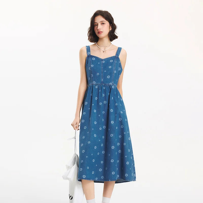 Semir Denim Jumper Dress Women Sweet Cool Trendy 2025 Summer New All Over Print Cotton Pinafore Playful Style