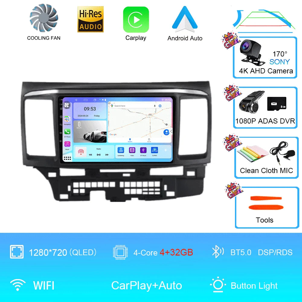 Android 16 For MITSUBISHI LANCER 9 10 X 2008 - 2016 Car Radio video Player 9Inch Stereo Audio GPS Player Carplay Auto Screen