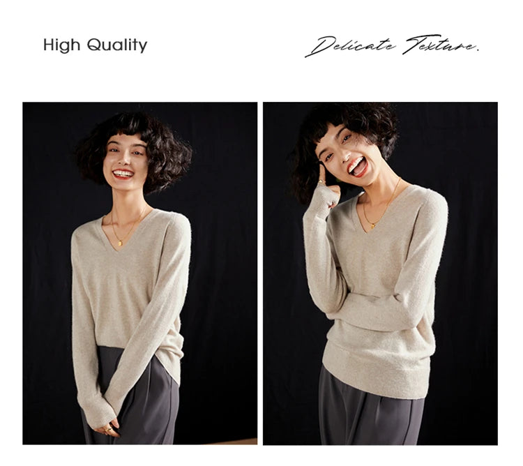 Women's Cashmere V-Neck Sweater, Knit Pullover