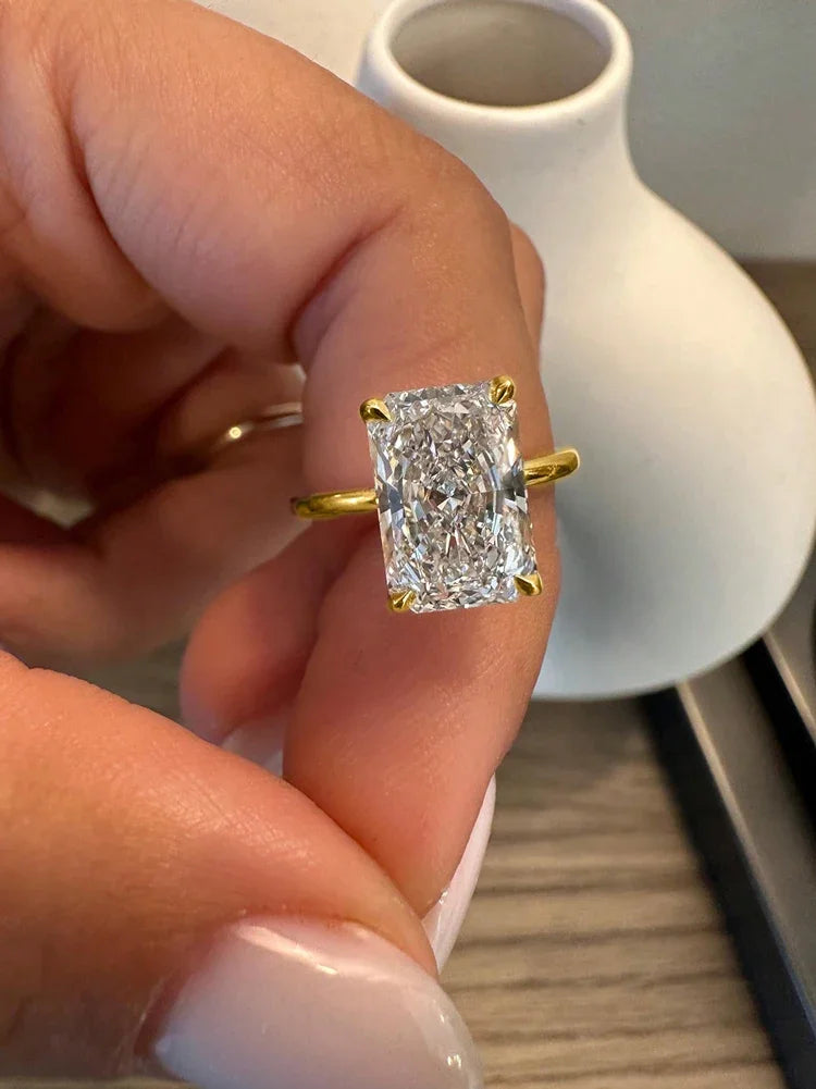 925 Sterling Silver Rectangle-Cut Zircon Ring for Women