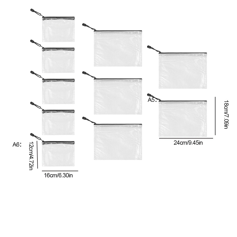 10Pcs Document Bag A5 A6 Plastic Zip File Folders Waterproof Document Organizer for  Office Supplies Travel Storage Bags