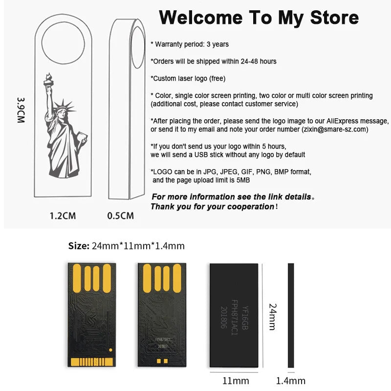 Metal USB 2.0 Flash Drive 10-Pack — Bulk Memory Sticks 4GB to 128GB