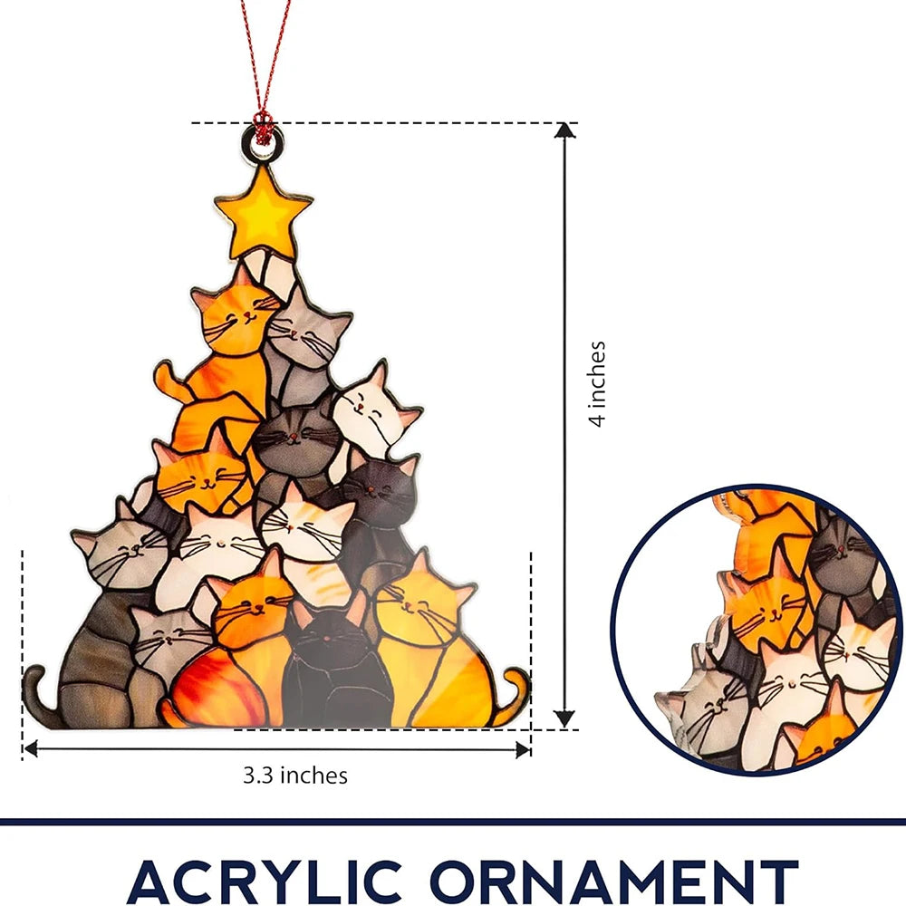 9cm Cat Christmas Tree Suncatcher Ornament Cute Cat Lover Gifts Women Funny Christmas Decorations Black Orange Decor Hanging