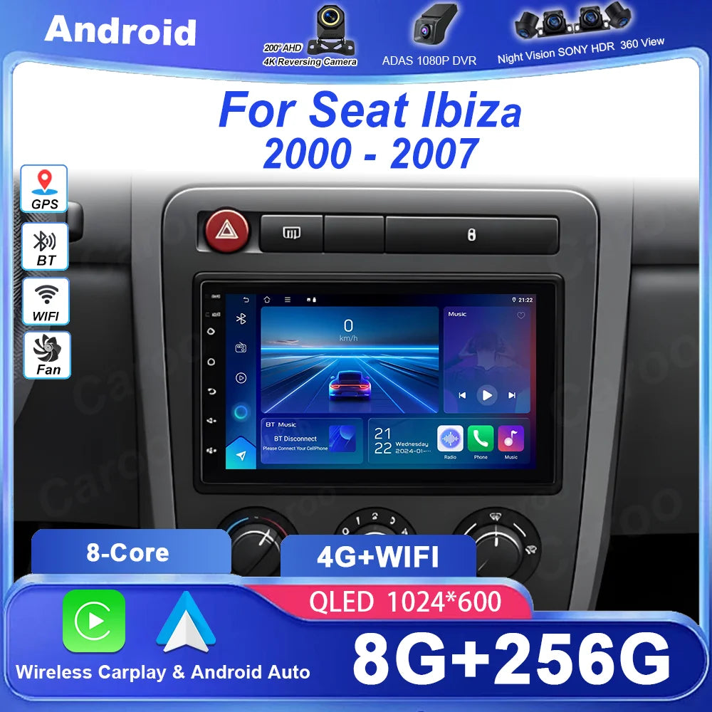 7" Android 16 Car Radio For Seat Ibiza 2000 - 2007 Wireless Carplay Auto Google Map Head Unit Rear Camera No 2 DIN DVD 4G DSP BT