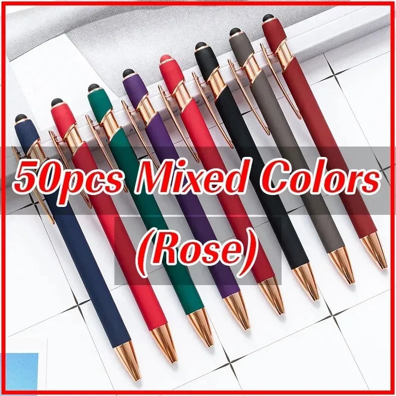 50pcs Light Metal Ballpoint Pen Touch Screen Pen Office School Advertising Pen Custom Logo Text Engraving Laser Engraving