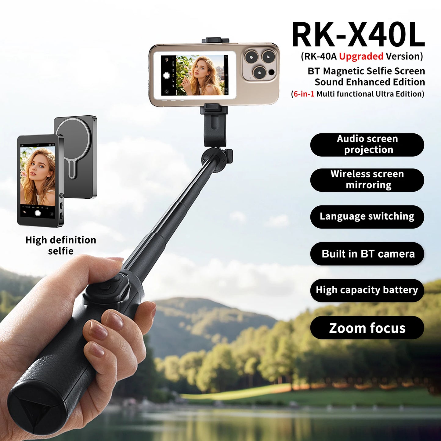 Smartphone Magnetic Monitor Screen Projector Phone Rear Camera Vlog Selfie for Live Stream Video Recording for Android iPhone