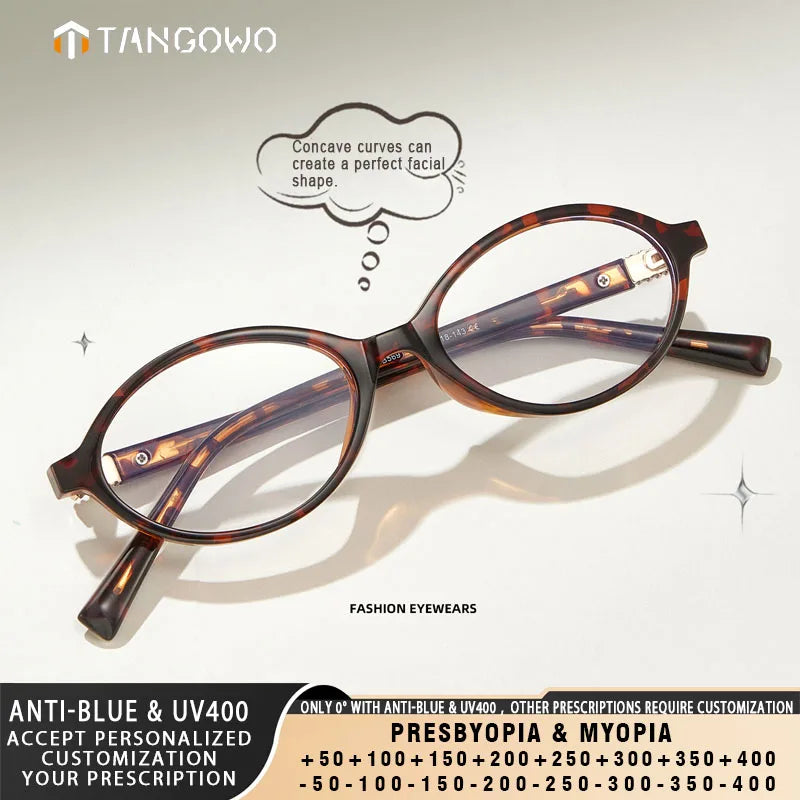 TANGOWO Retro Oval Small Frame Myopia Glasses Women Anti Blue Light Reading Glasses Anti-Reflection Prescription Eyewear
