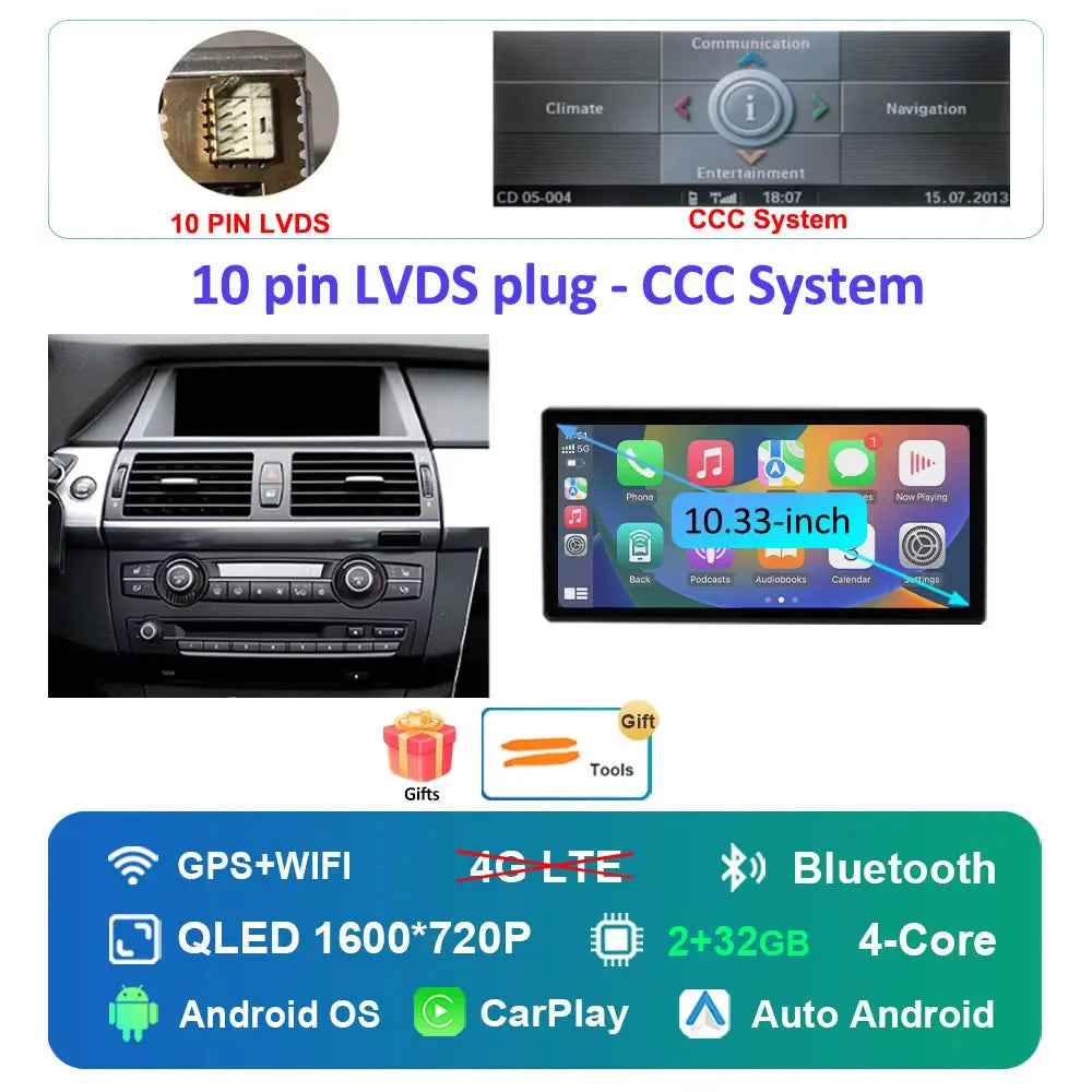Navigation GPS Android 16 for BMW X5 X6 E70 E71 2008 - 2013 ClC/CCC System Car Radio Multimedia Player BT 4G DSP Stereo WiFi 4Ｇ