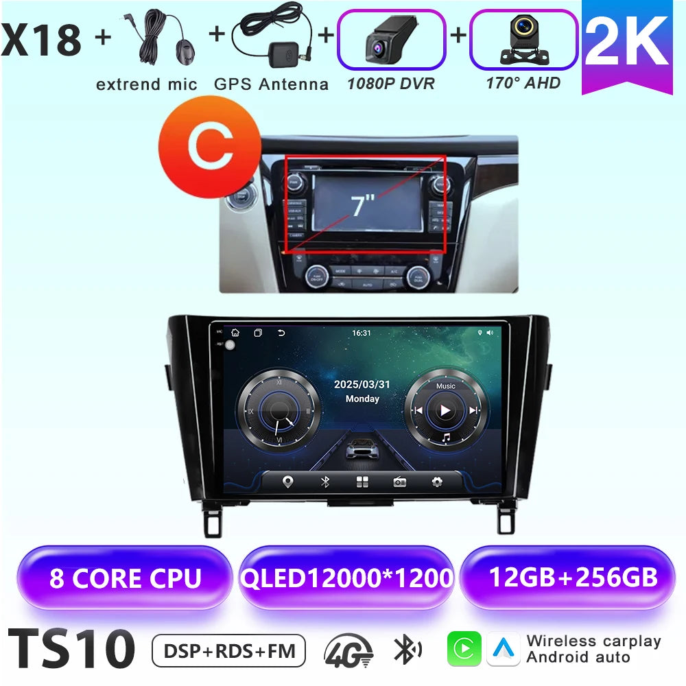 Wireless CarPlay Android Auto Car Radio for Nissan Qashqai J11 X-Trail 3 2013-2017 avigation GPS Car Radio Multimedia Video Play