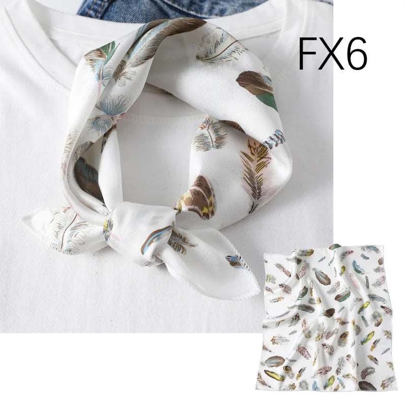 Women's Small Square Neckerchief - 50cm Retro Print Hair Scarf - photo 10