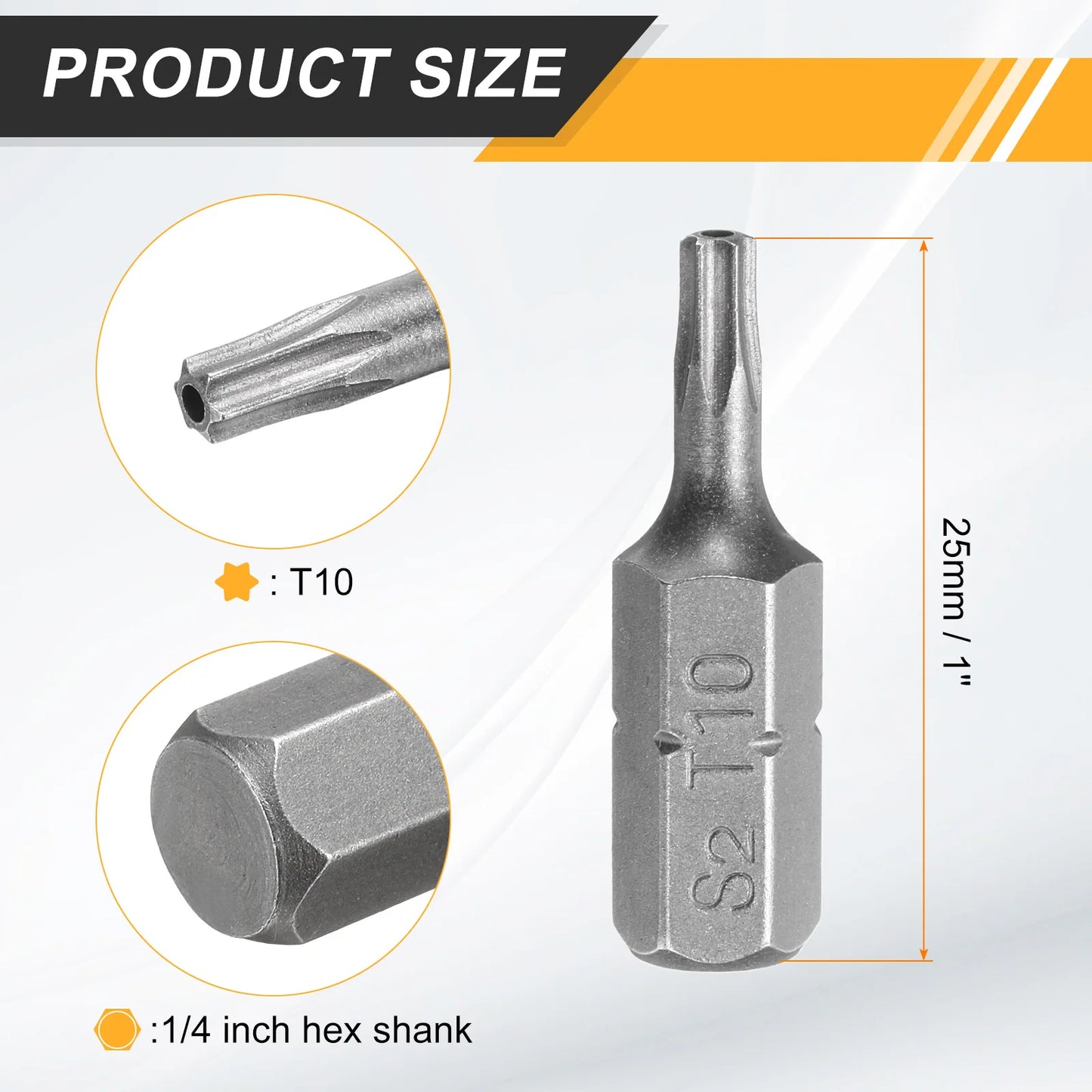 2/5/10pcs T6 T8 T10 T15 T20 T25 T27 T30 T40 Torx Screwdriver Bit 1/4" Hex Shank 25mm S2 Star Head Hex Security Screw Driver Bits