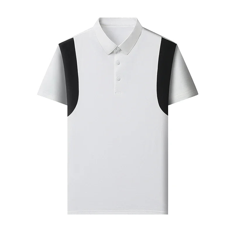 Men's Side-Block Polo Tee - Mesh Spliced, Breathable Slim Fit
