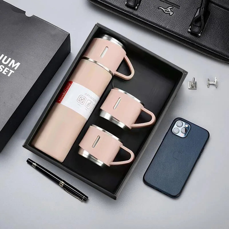 Free LOGO 3 In 1 set of  Thermos Mug Leak_Proof Travel Thermo Cup for Tea Water Coffee Thermo Cafe 500ML Double Stainless Steel