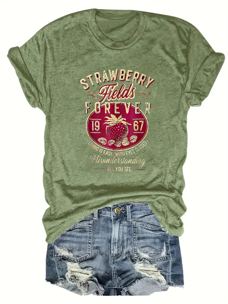 Women's Letter-Print Short-Sleeve T-Shirt — Casual Crew-Neck Summer Top