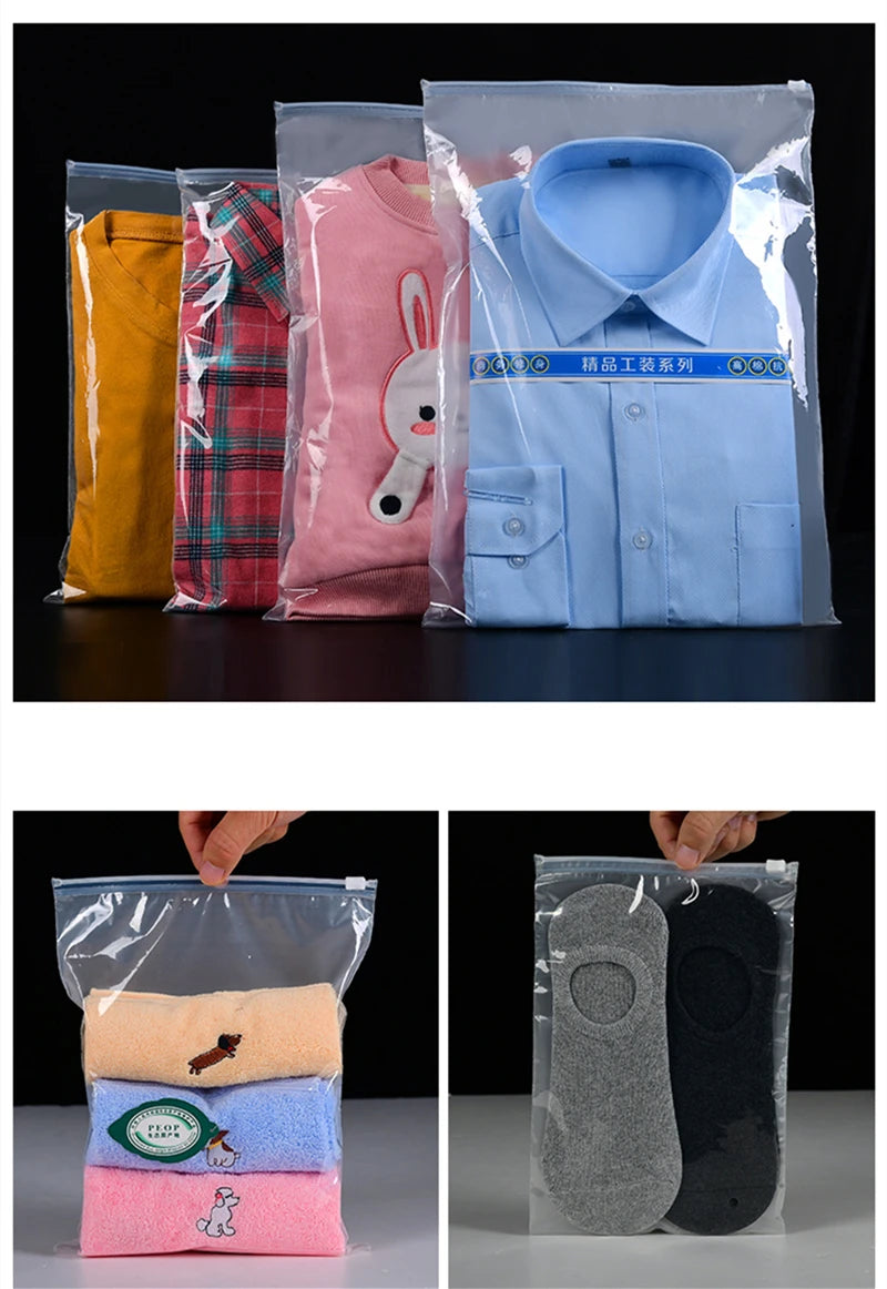StoBag 5/10PCS Transparent Clothes Zipper Bags – Clear Reusable Sealed Shirt & Garment Storage Pouches